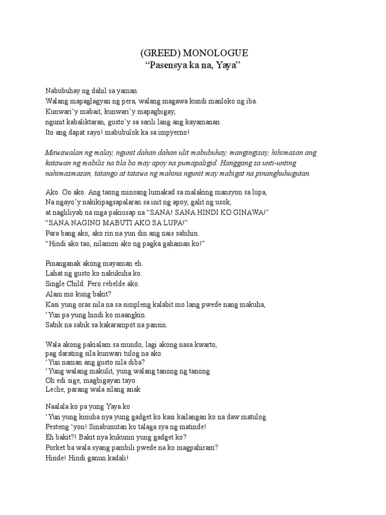 Greed Monologue Revised | PDF