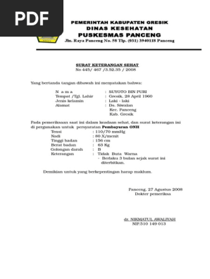 Surat Keterangan Sehat Puskesmas