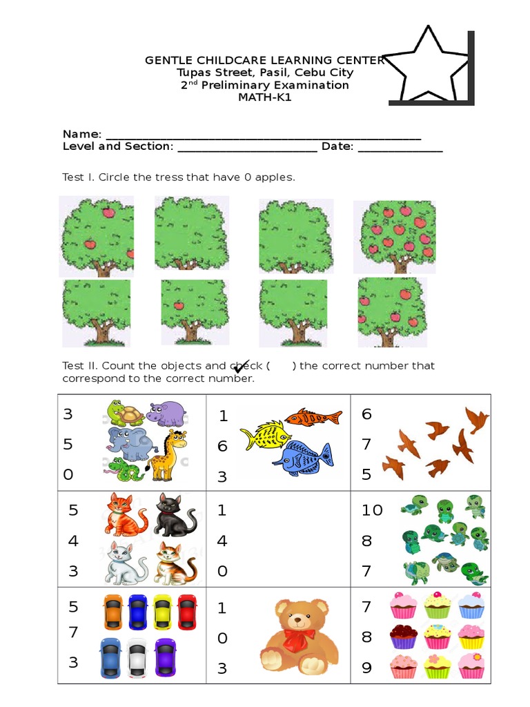 Math Exam for K1 at Pasil Center | PDF | Computers