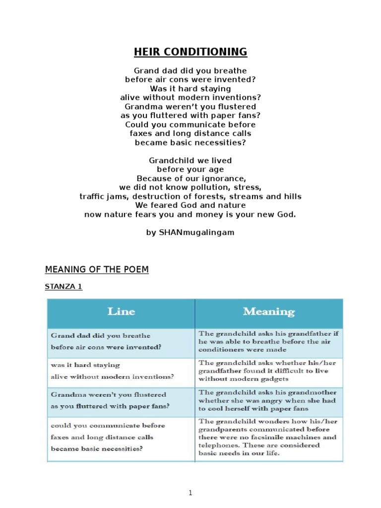 Heir Conditioning: Meaning of The Poem | PDF