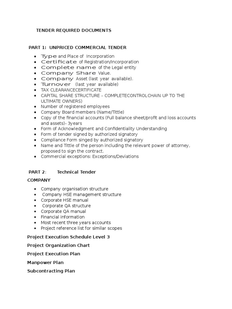 Tender Requirements Specification (Technical Standard) Technology