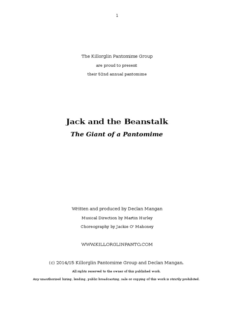 Jack and the Beanstalk Pantomime Script | PDF