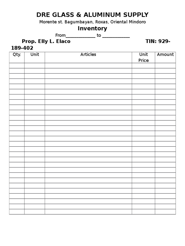 Inventory Form for Suppliers | PDF | Home & Garden