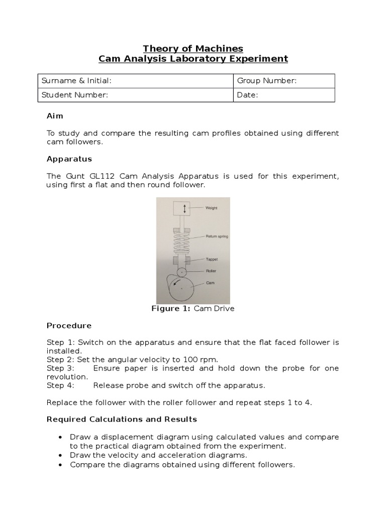 Cam Profile Analysis Experiment | PDF | Teaching Methods & Materials ...