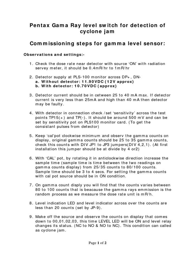 Commissioning Steps For Gamma Level Sensor | PDF | Tools | Scientific ...