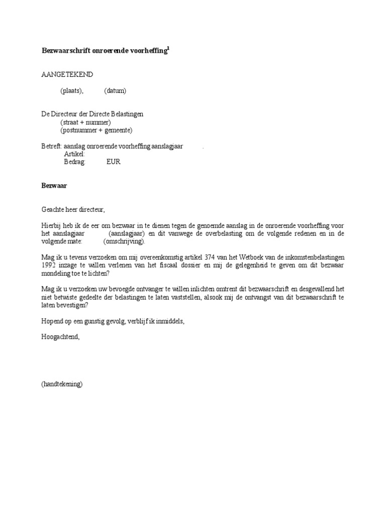 Voorbeeld Indienen Bezwaarschrift Belastingen  Loretta Williams Letter