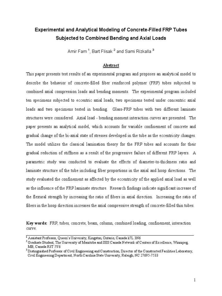 Experimental and Analytical Modeling of Concrete Filled FRP Tubes | PDF ...