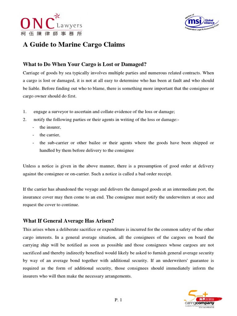Marine Cargo Claims: A Complete Guide | PDF