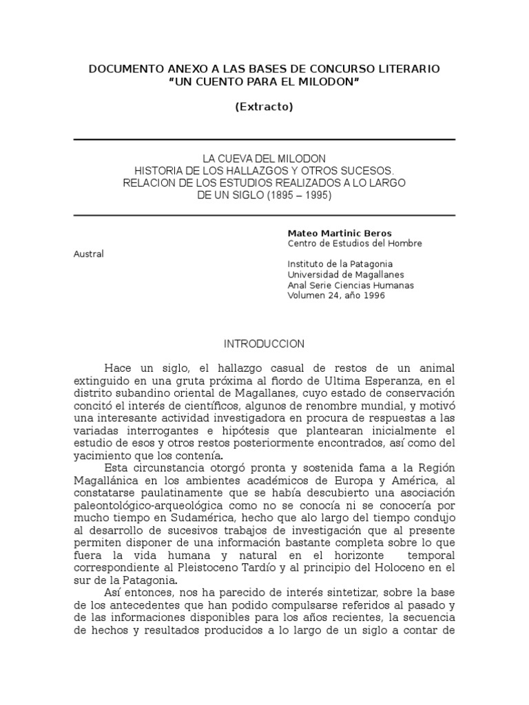 La Cueva Del Milodón PDF Museo Arqueología