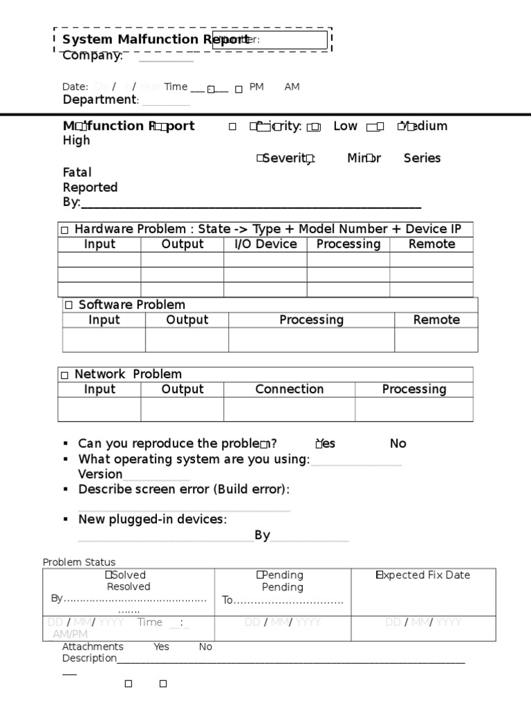 System Malfunction Report PDF