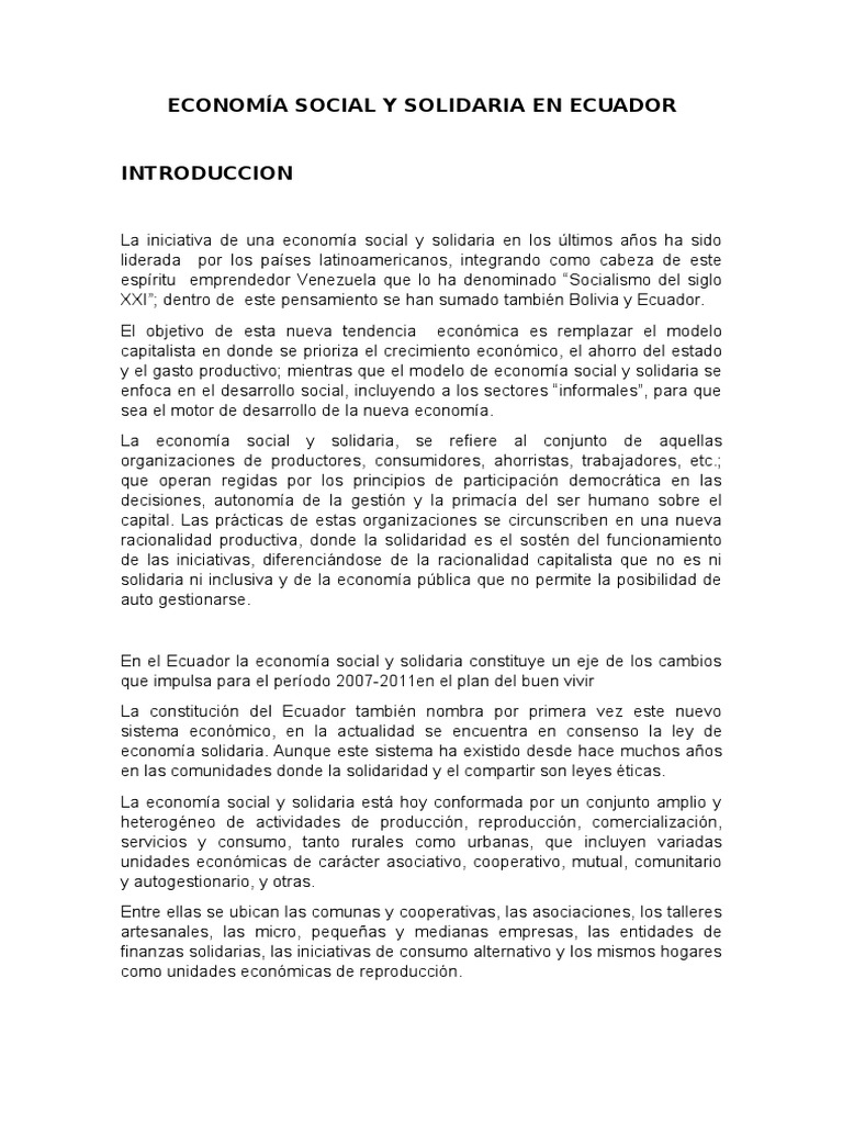 Economía Social y Solidaria en Ecuador | PDF | Economía social ...