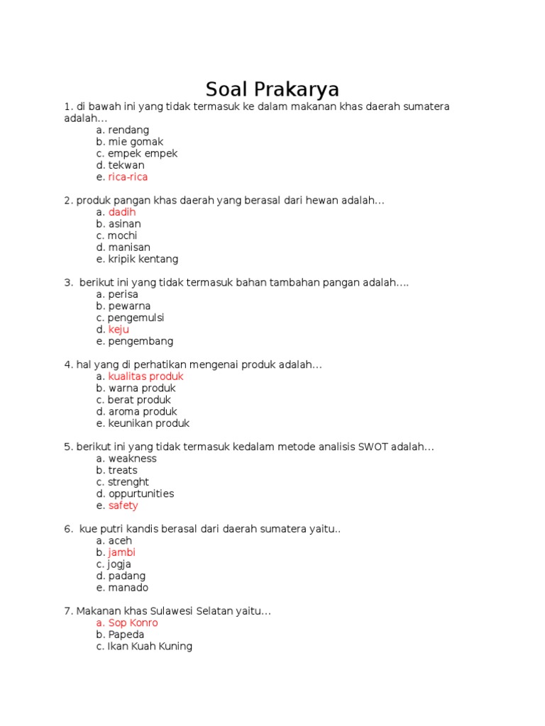 Soal Prakarya Modifikasi Makanan Khas Daerah Guru Paud