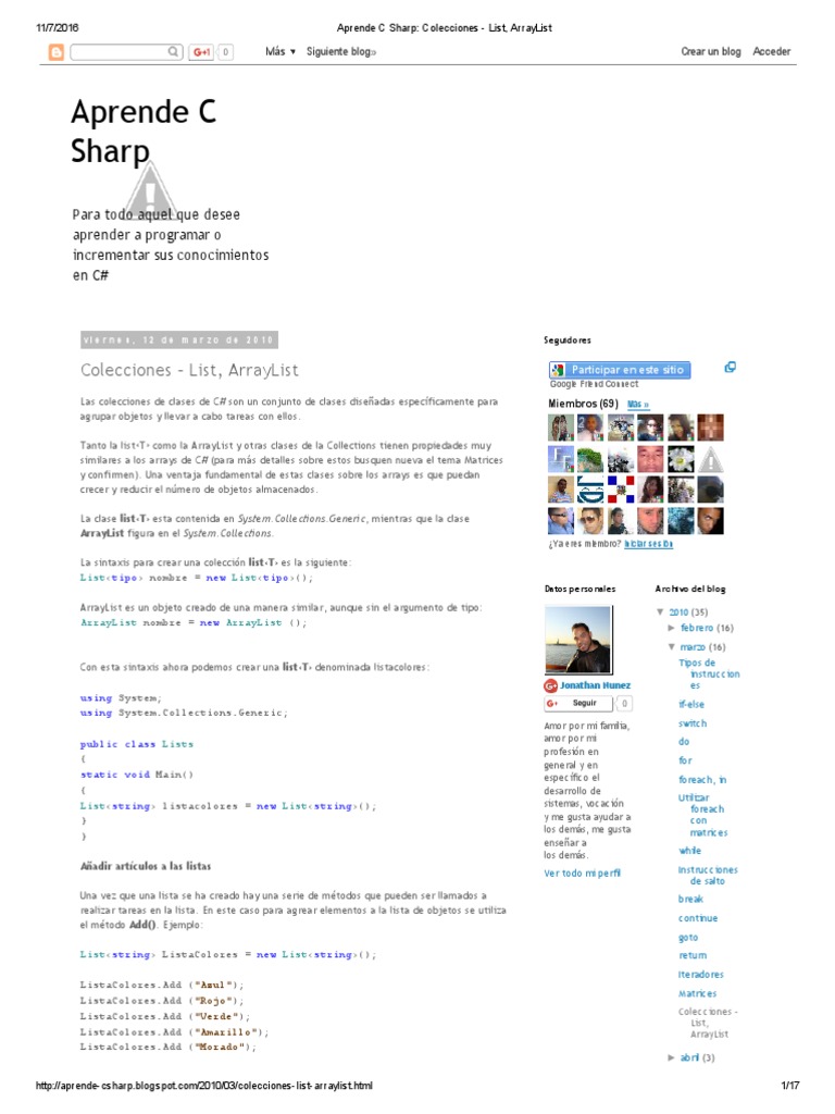Aprende C Sharp - Colecciones - List, ArrayList | PDF | C Sharp ...