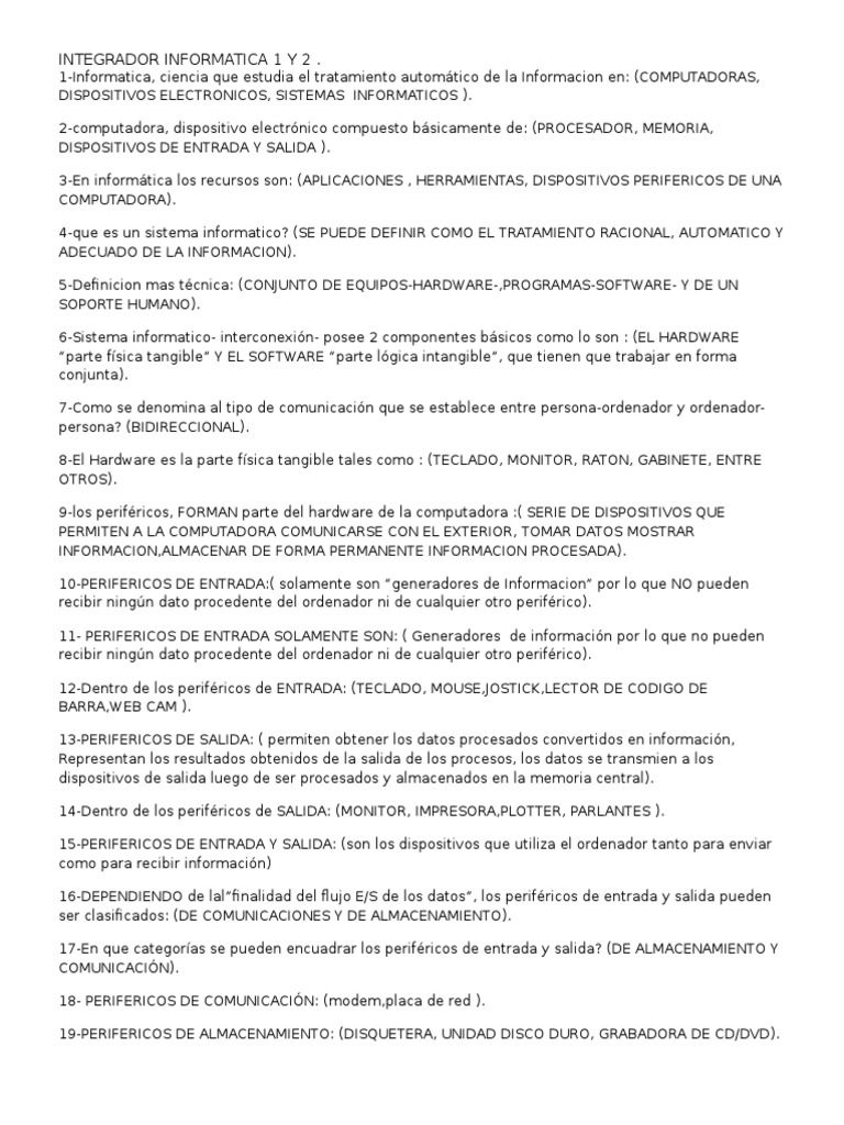 Integrador Informatica 1 y 2 | PDF | Periférico | Hardware de la ...