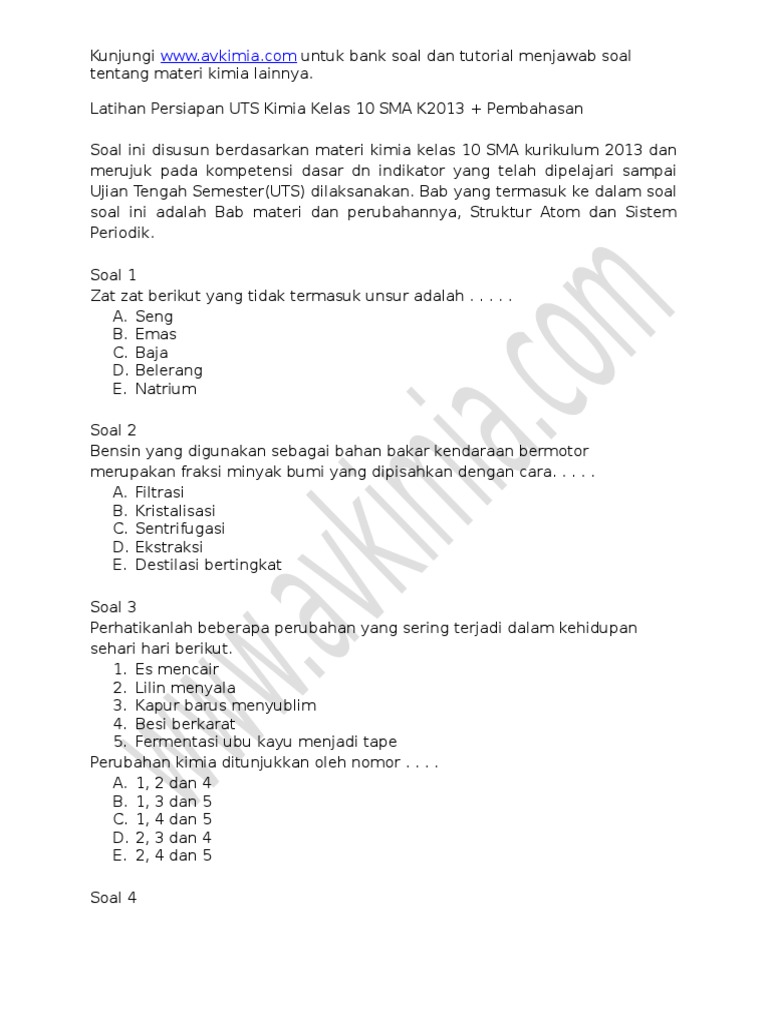 Soal Uts Kimia Kelas 11 Semester 2