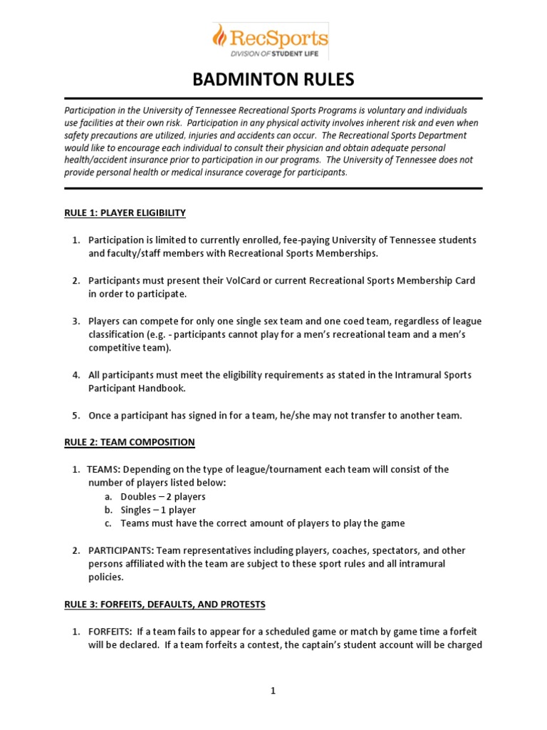 Badminton rules Sports Sports Rules And Regulations Free 30day