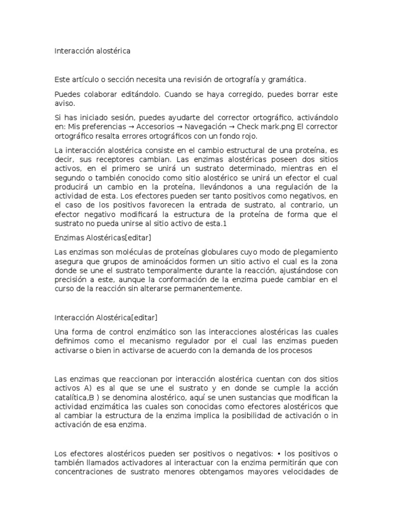 Interacción Alostérica PDF Enzima Inhibidor de la enzima