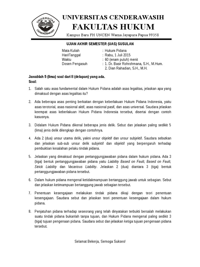 Soal Ujian Hukum Pidana Ilmusosial Id