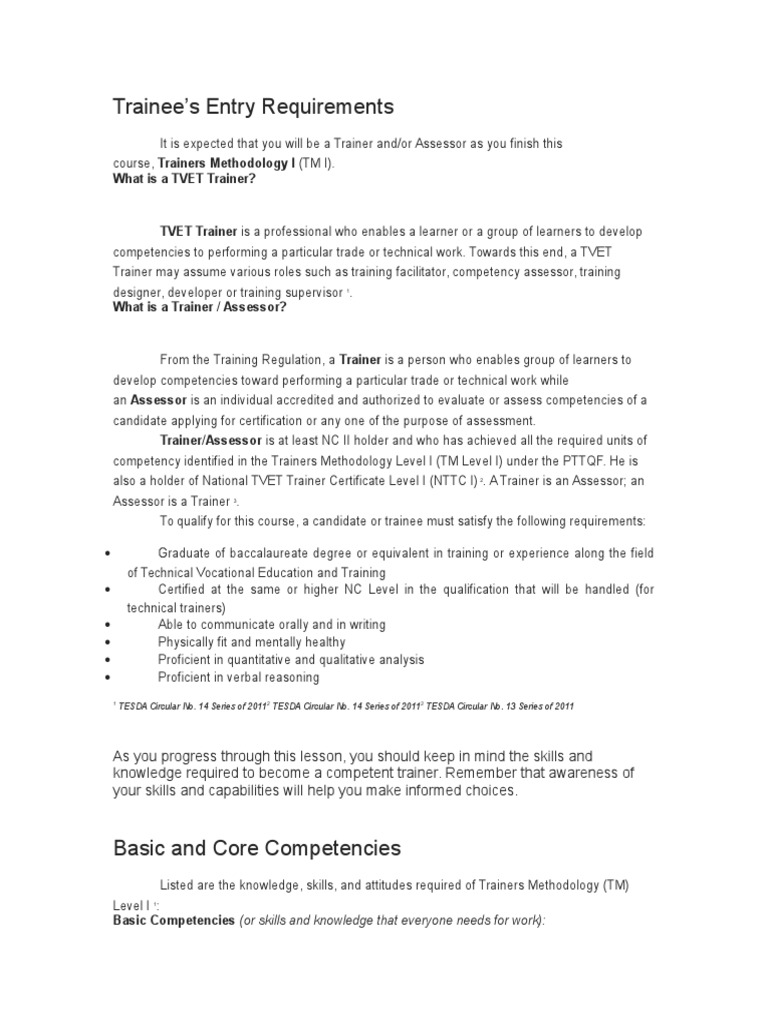 Trainee's Entry Requirements | PDF | Educational Assessment ...