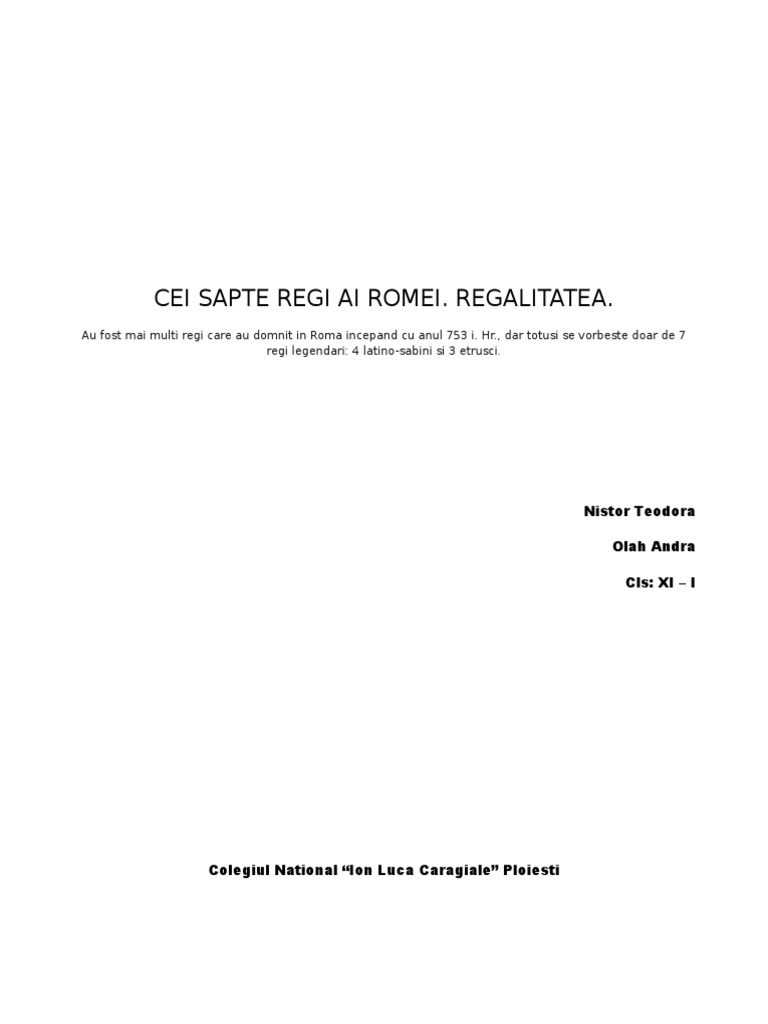 Cei Sapte Regi Ai Romei | PDF