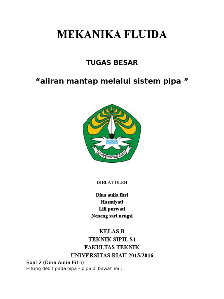 Contoh Soal Mekanika Fluida 2 Teknik Mesin Dapatkan Contoh