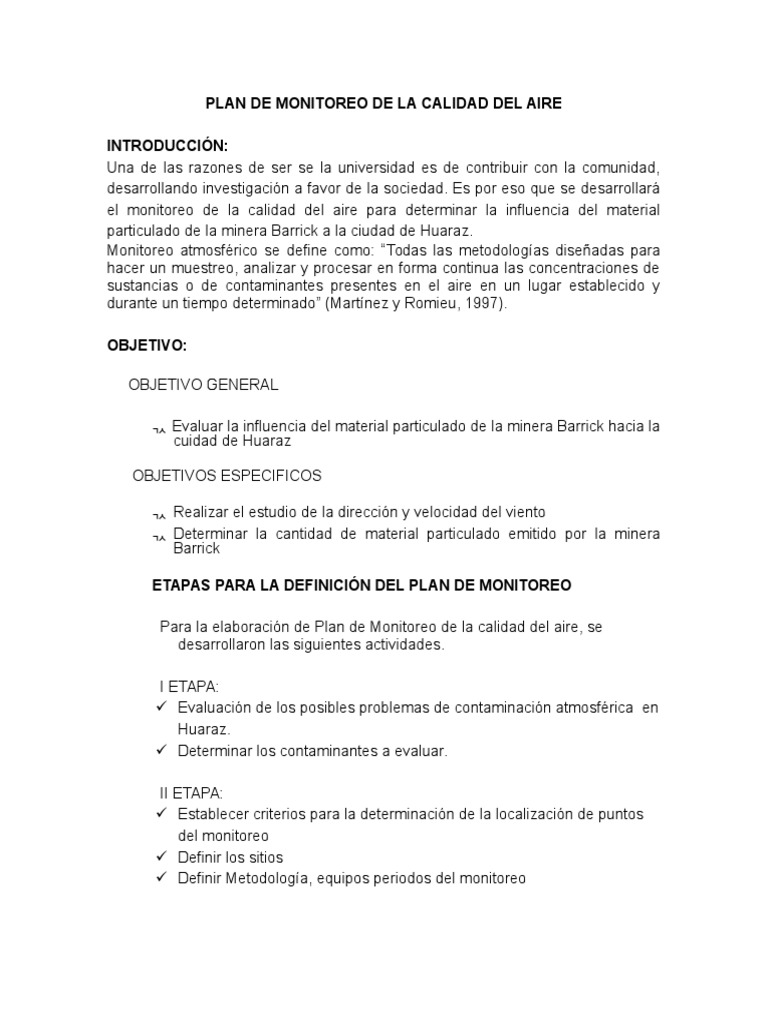 Plan de Monitoreo de La Calidad Del Aire | PDF | La contaminación del ...