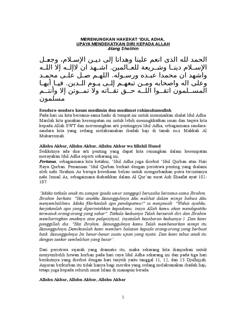 Khutbah Idul Adha 1437 Hrtf