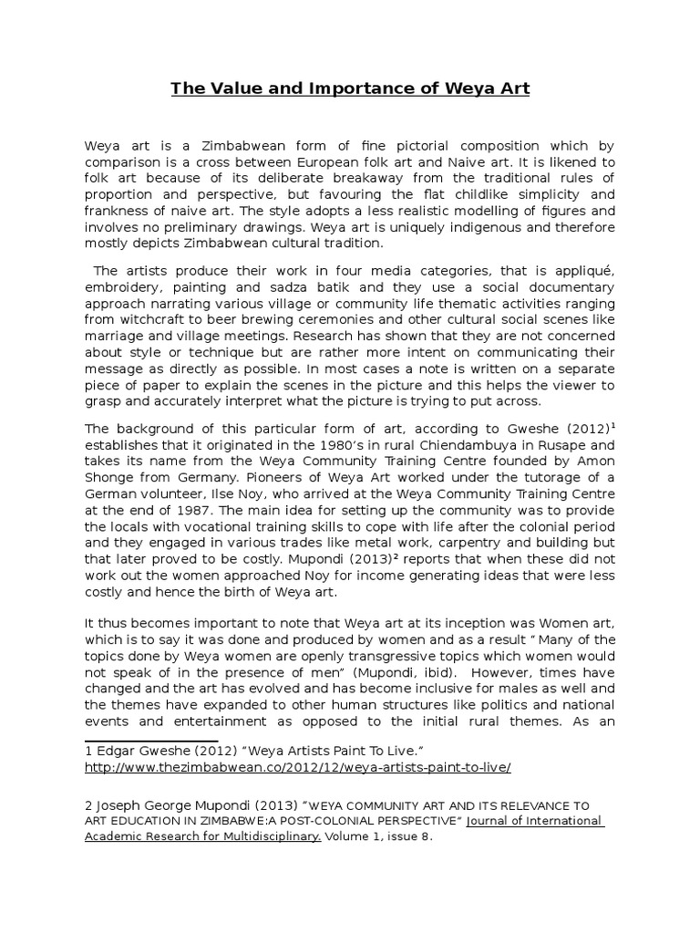 Significance of Weya Art in Zimbabwe | PDF | Gender | Gender Studies