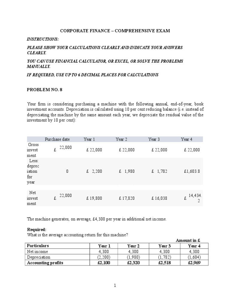 Corporate Finance Exam: Key Calculations | PDF | Net Present Value ...