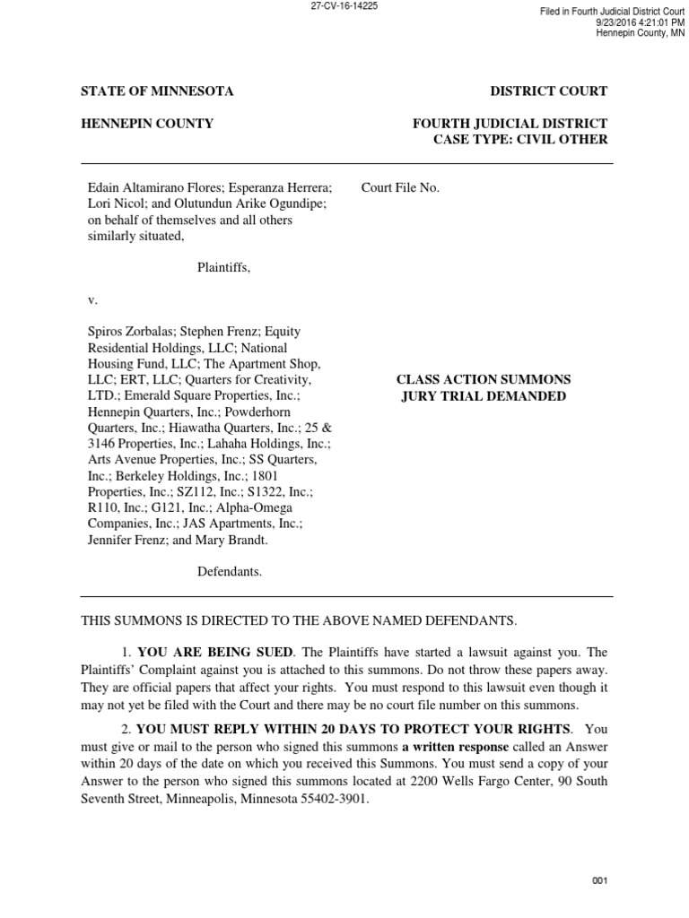 Lawsuit Against Minneapolis Landlords PDF Complaint Lawsuit