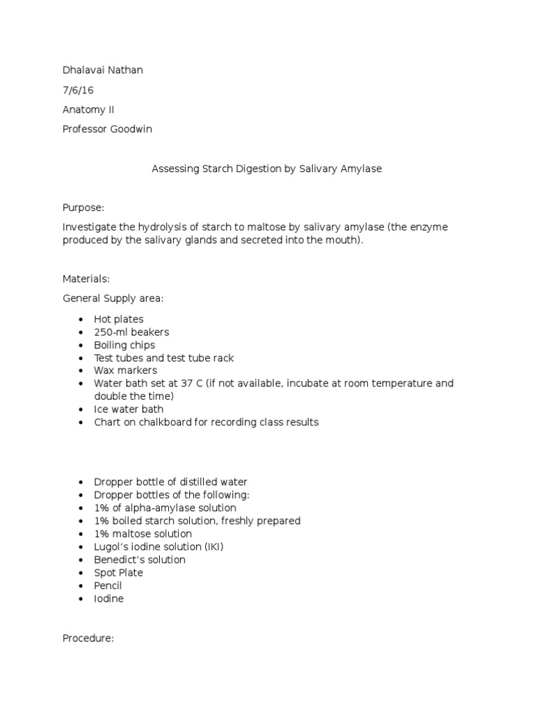 Starch Digestion by Salivary Amylase | PDF | Starch | Food Ingredients