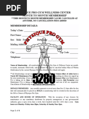 Physique Pro Gym Membership Contract