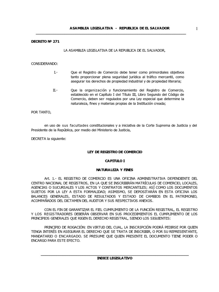 Ley de Registro de Comercio PDF Sociedad de responsabilidad