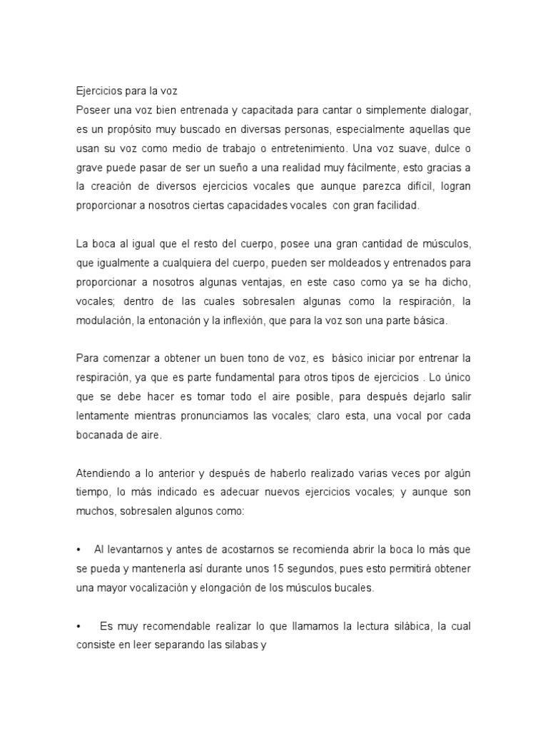 Ejercicios para La Voz | PDF | Vocal | Lingüística