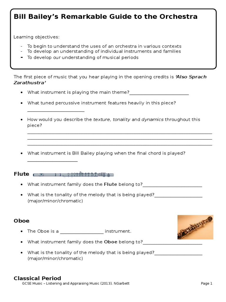 Bill Baileys Remarkable Guide To The Orchestra - Questions | PDF ...