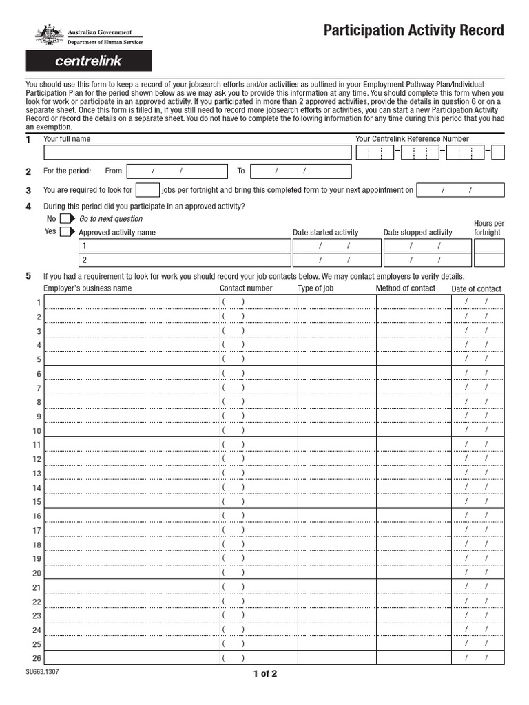 Participation Activity Record Form - Department of Human Services PDF | PDF