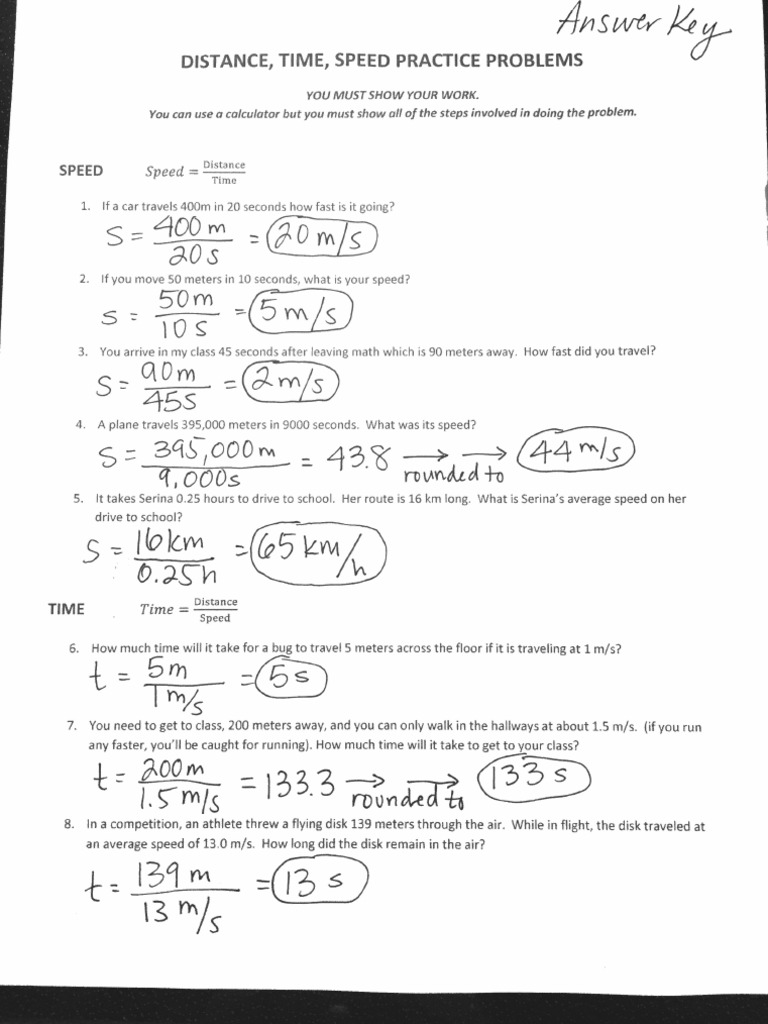 Speed Time Distance Calculations Answer Key Great Intro Classwork | PDF |  Velocity | Motion (Physics)