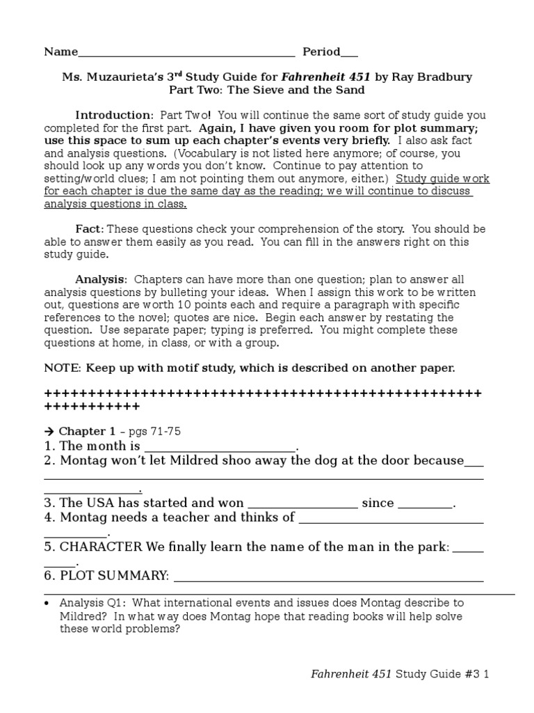 Fahrenheit 451 The Sieve And The Sand Study Guide Answers Study Poster
