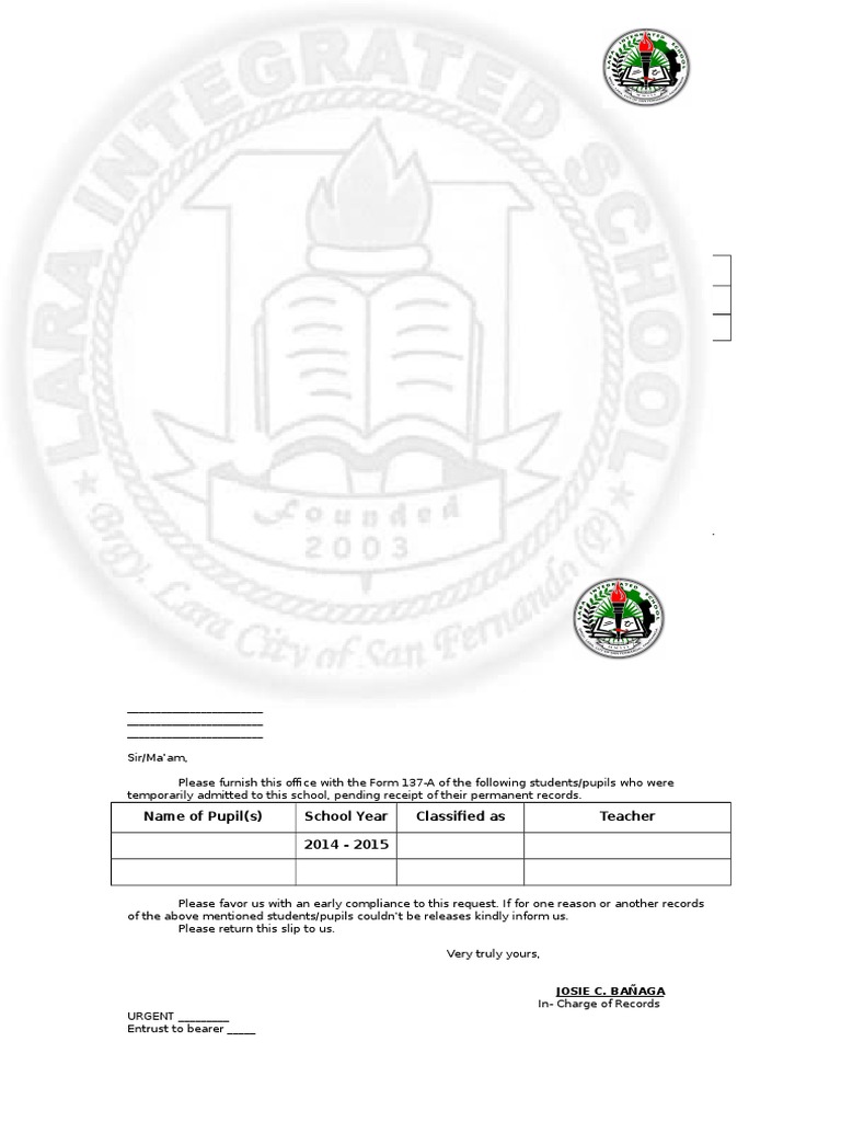 Form137 Request | PDF