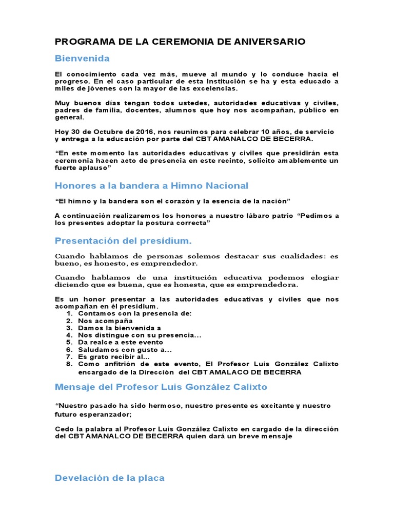 Programa de La Ceremonia de Aniversario | PDF | Testimonio | Maestros