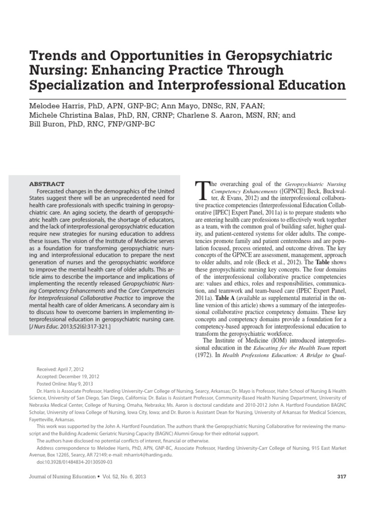 Trends and Opportunities in Geropsychiatric Nursing Enhancing Practice ...