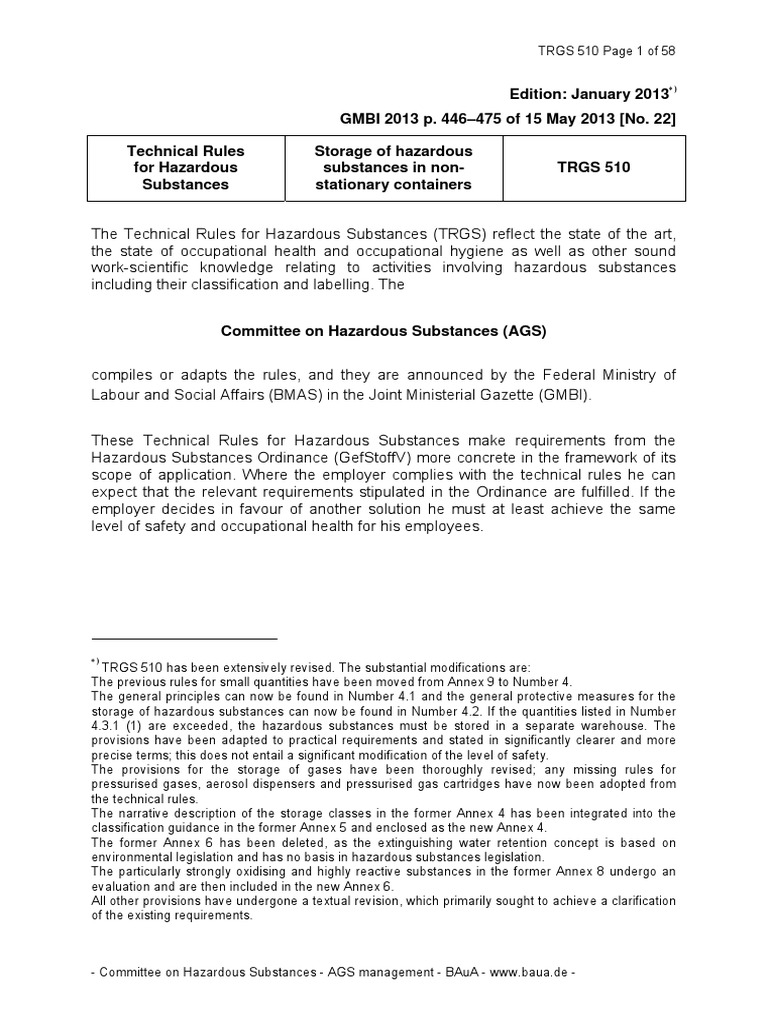 TRGS 510: Storage of Hazardous Substances | PDF | Dangerous Goods ...