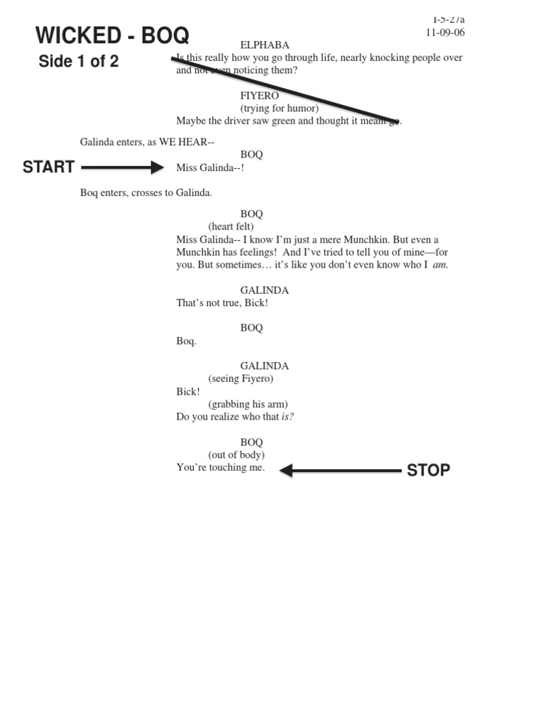 Wicked - Boq: Side 1 of 2 | PDF | Fantasy Theatre | Films Based On ...