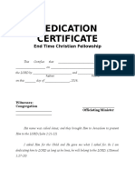 Dedication Certificate: End Time Christian Fellowship
