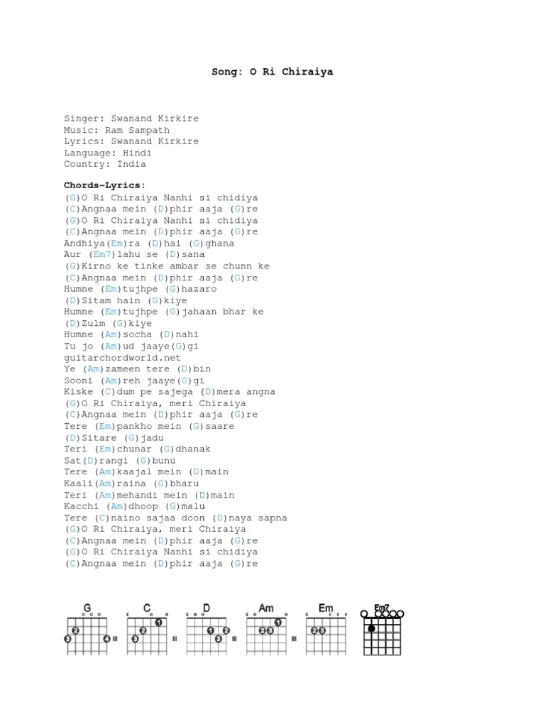 Guitar Chords O Ri Chiraiya