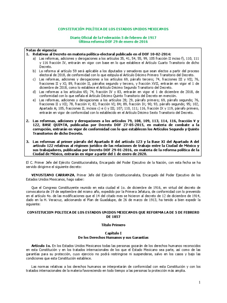 Constitución Política de Los Estados Unidos Mexicanos PDF | PDF ...