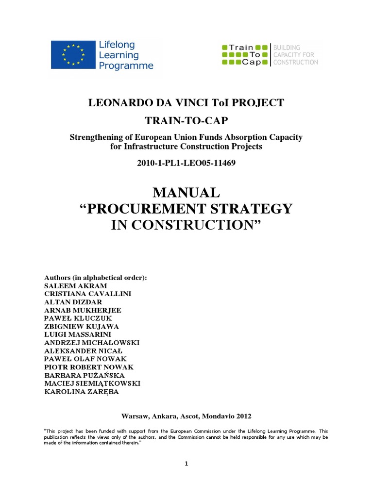 Procurement Strategy in Construction Manual | PDF | Strategic ...