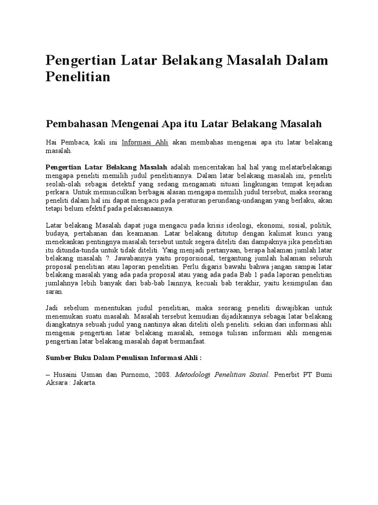 Pengertian Latar Belakang Masalah Dalam Penelitian