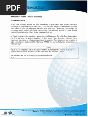 Travel Insurance Indemnity Form