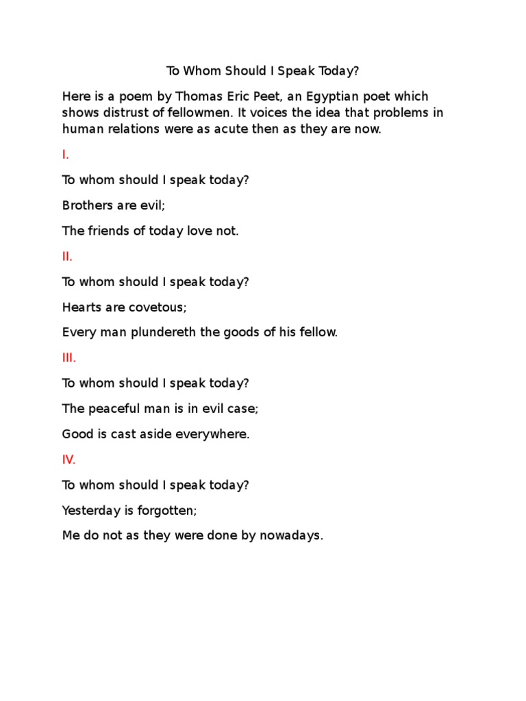 To Whom Should I Speak Today Thomas Eric Peet Analysis Emotions